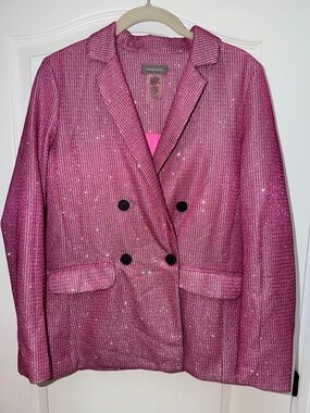 SANS SOUCI Pink Sparkly Glitter Shine Statement Blazer Jacket Women’s Size Small